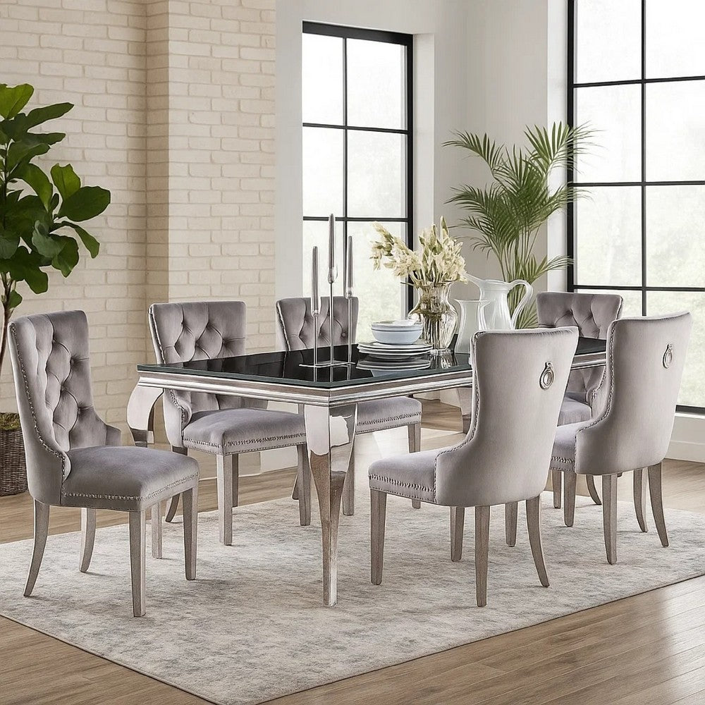 Rico 7pc Counter Height Table Set w 6 Padded Fabric Chairs | Gray