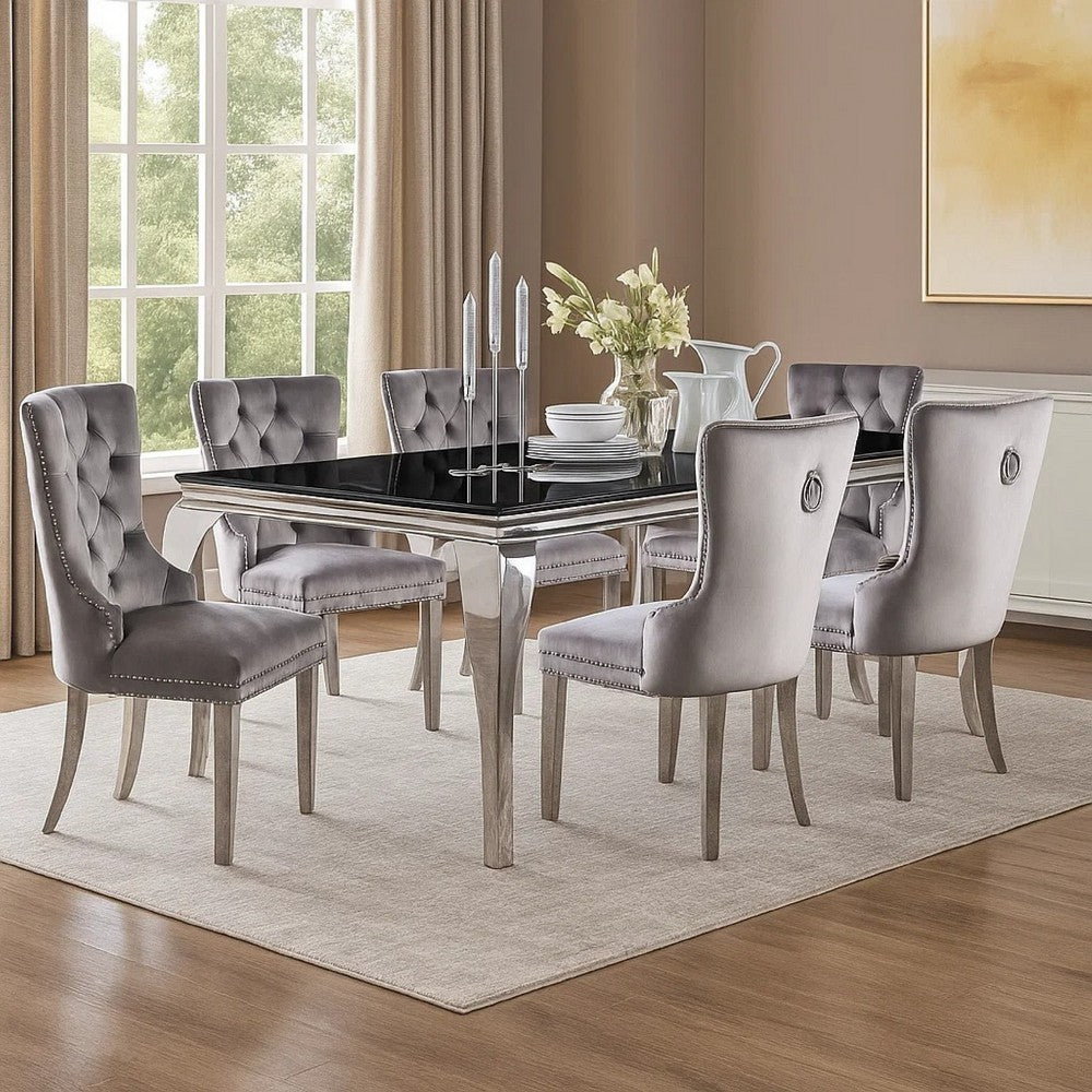 Rico 7pc Counter Height Table Set w 6 Padded Fabric Chairs | Gray