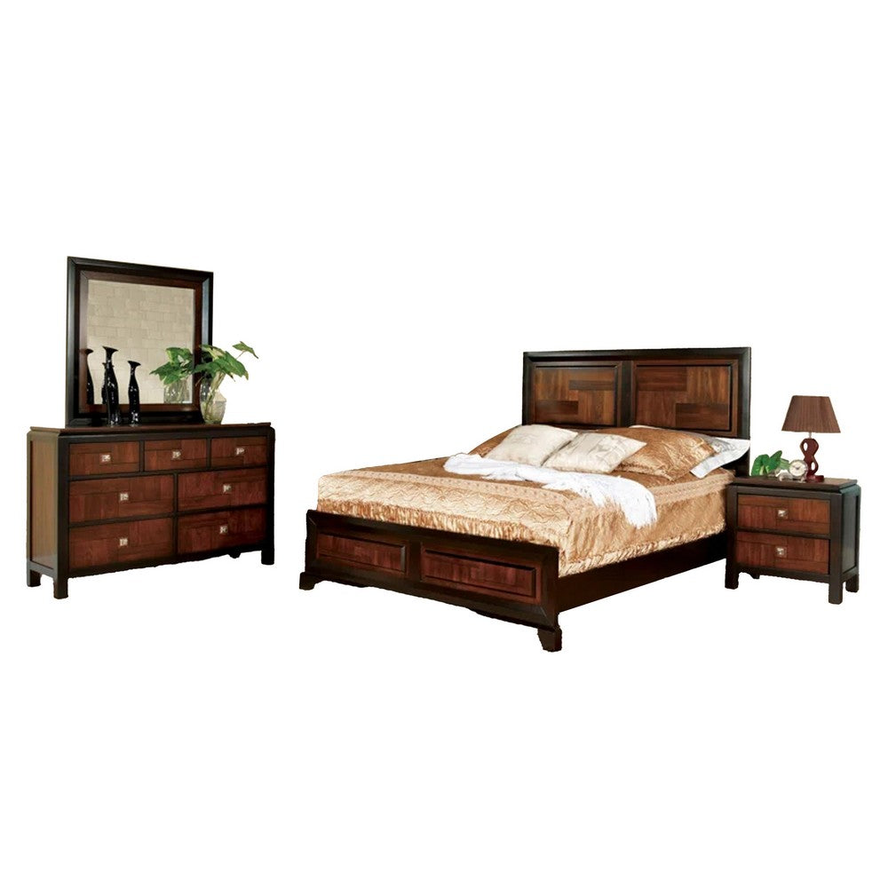 Nera 4pc Queen Bedroom Set | Panel Headboard | Black Brown Acacia Walnut