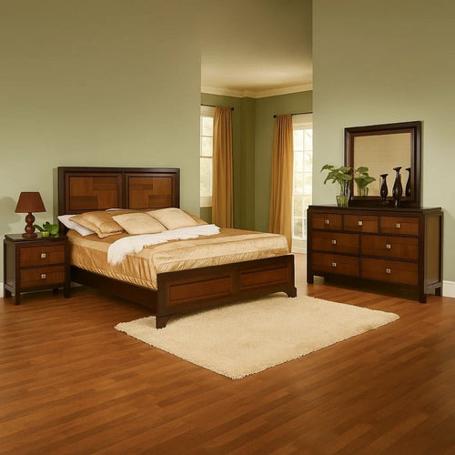 Nera 4pc Queen Bedroom Set | Panel Headboard | Black Brown Acacia Walnut