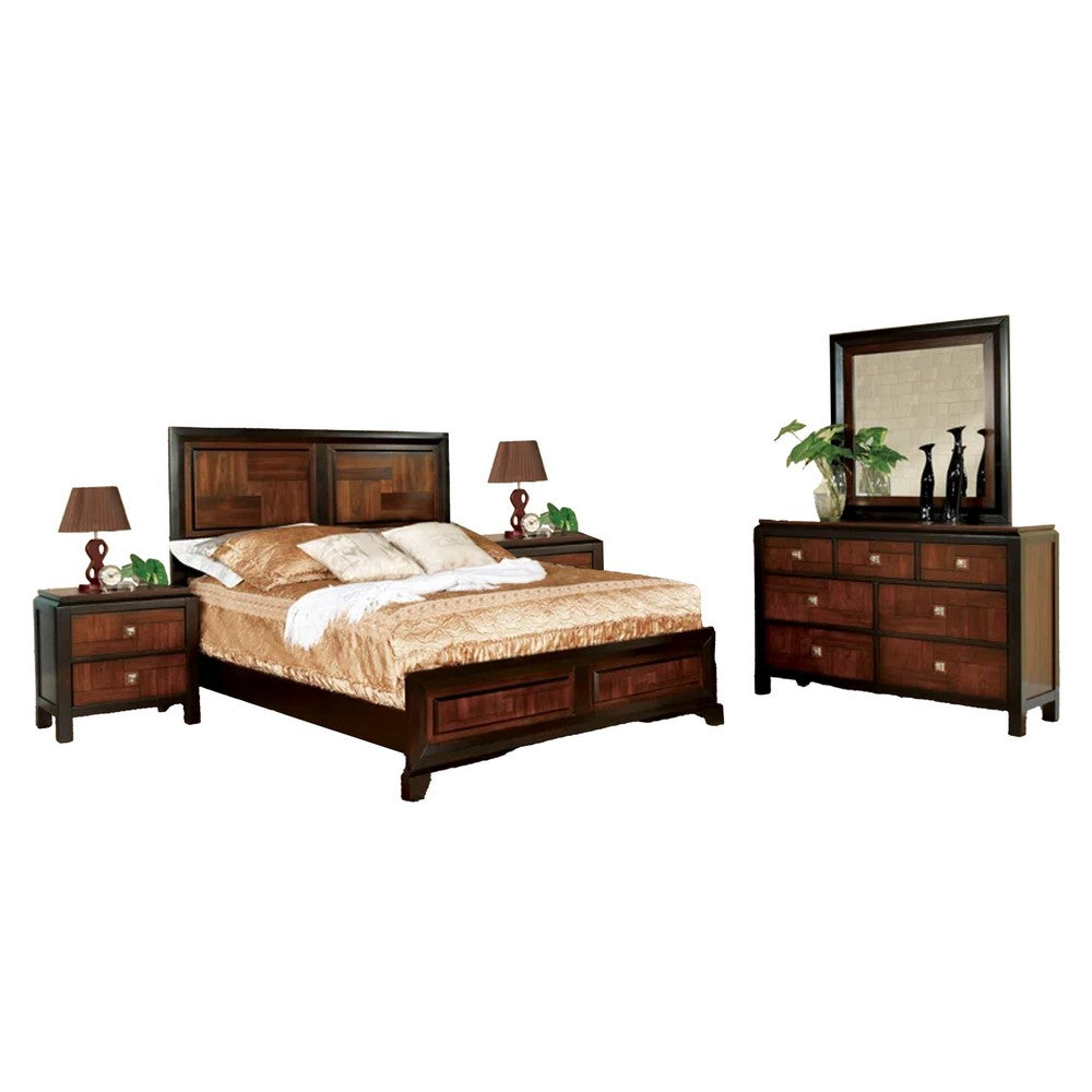 Nera 5pc Queen Bedroom Set | 2 Nightstands | Black Brown Acacia Walnut