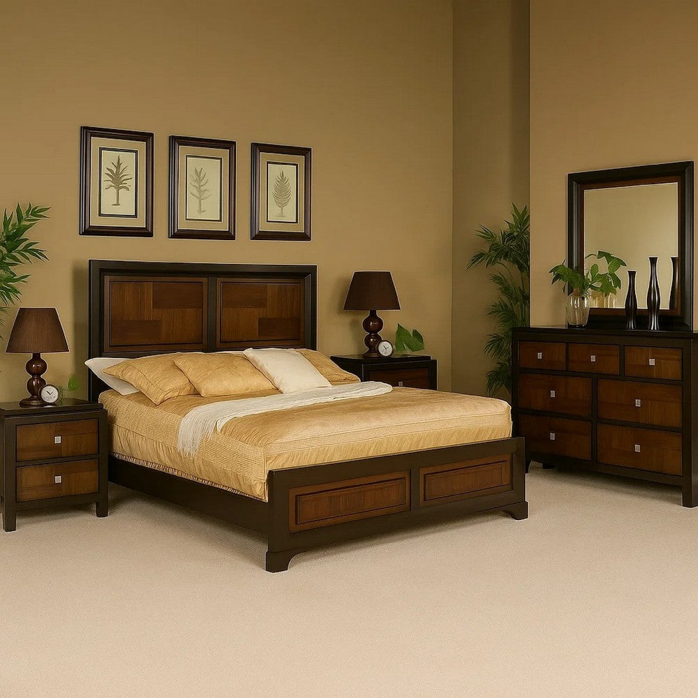 Nera 5pc Queen Bedroom Set | 2 Nightstands | Black Brown Acacia Walnut