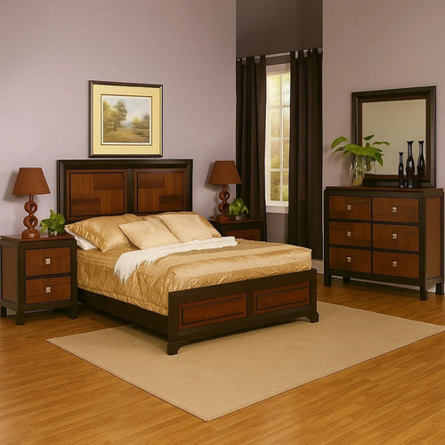 Nera 5pc Queen Bedroom Set | 2 Nightstands | Black Brown Acacia Walnut