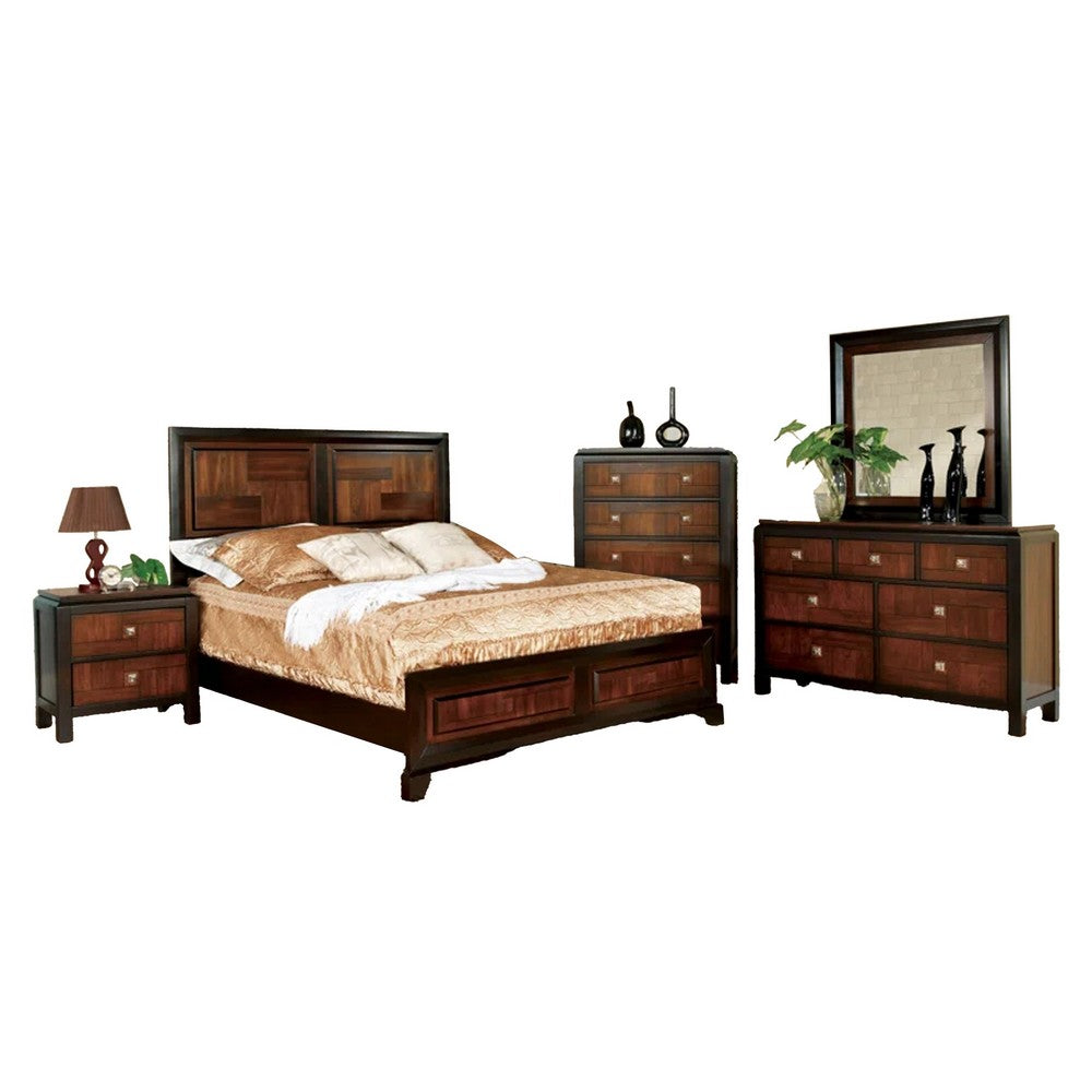 Nera 5pc Queen Bedroom Set | Tall Dresser | Black Brown Acacia Walnut