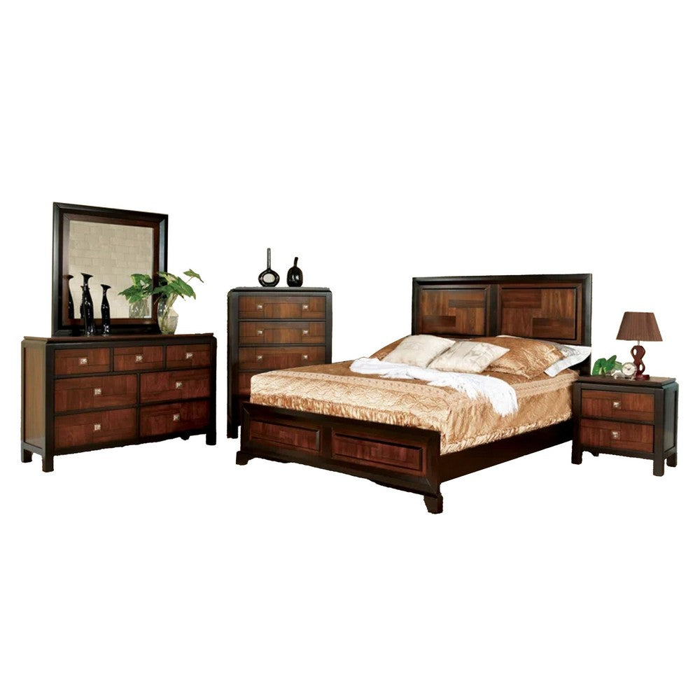 Nera 5pc Queen Bedroom Set | Tall Dresser | Black Brown Acacia Walnut