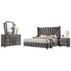 Ino 4pc Queen Bedroom Set w Wingback Headboard | Gray Upholstery