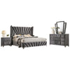 Ino 4pc Queen Bedroom Set w Wingback Headboard | Gray Upholstery