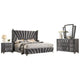 Ino 4pc Queen Bedroom Set w Wingback Headboard | Gray Upholstery