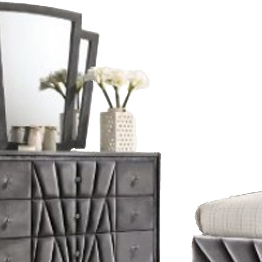 Ino 4pc Queen Bedroom Set w Wingback Headboard | Gray Upholstery
