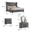 Ino 4pc Queen Bedroom Set w Wingback Headboard | Gray Upholstery