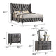 Ino 4pc Queen Bedroom Set w Wingback Headboard | Gray Upholstery