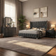 Ino 4pc Queen Bedroom Set w Wingback Headboard | Gray Upholstery