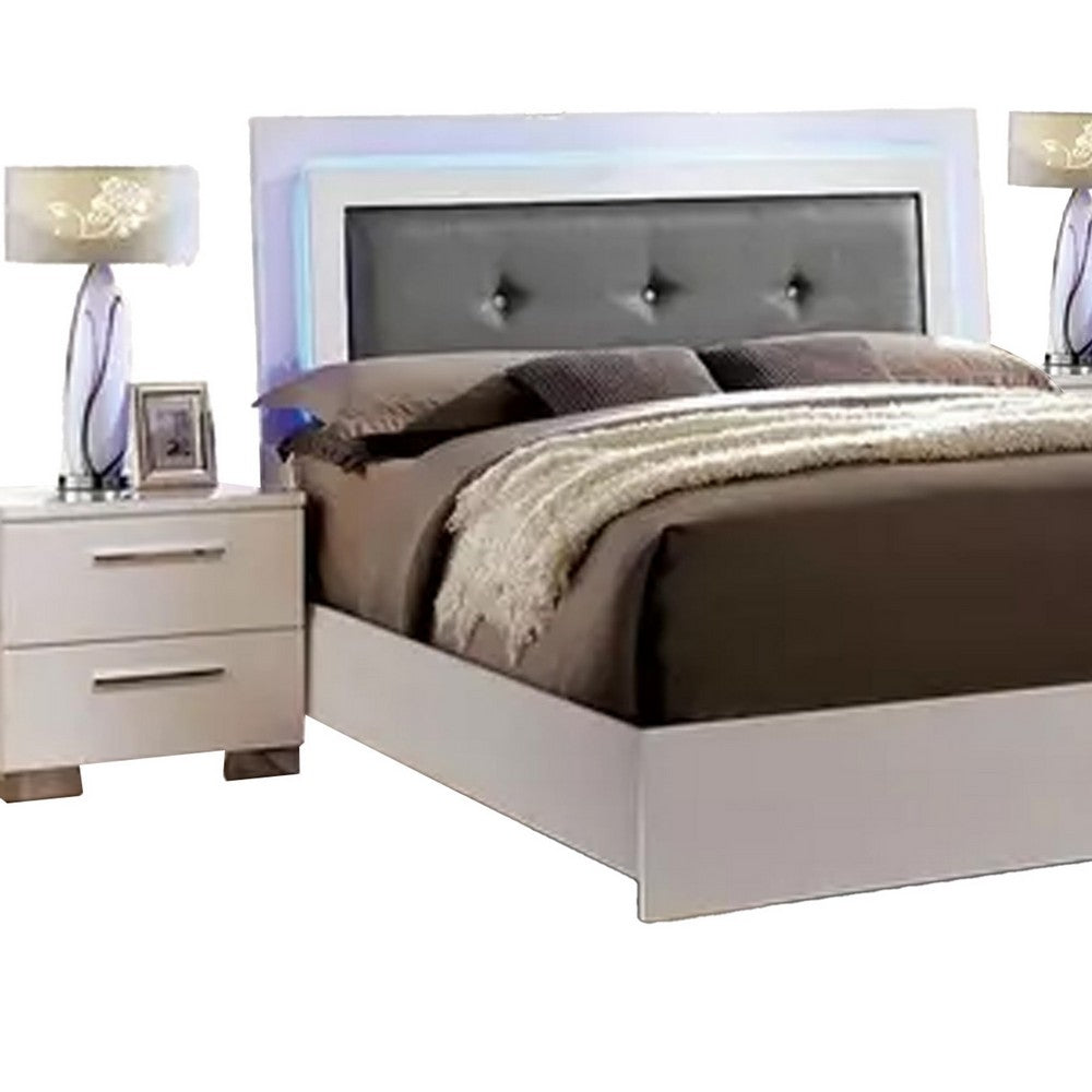 Gely 5pc Queen Bedroom Set | 2 Nightstands | Button Tufted | LED | White