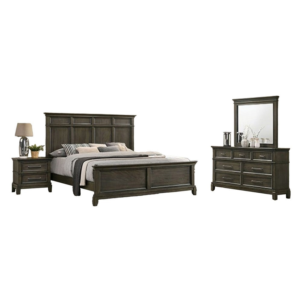 Revy 4pc Queen Bedroom Set | Tall Headboard | Wide Dresser Chest | Gray