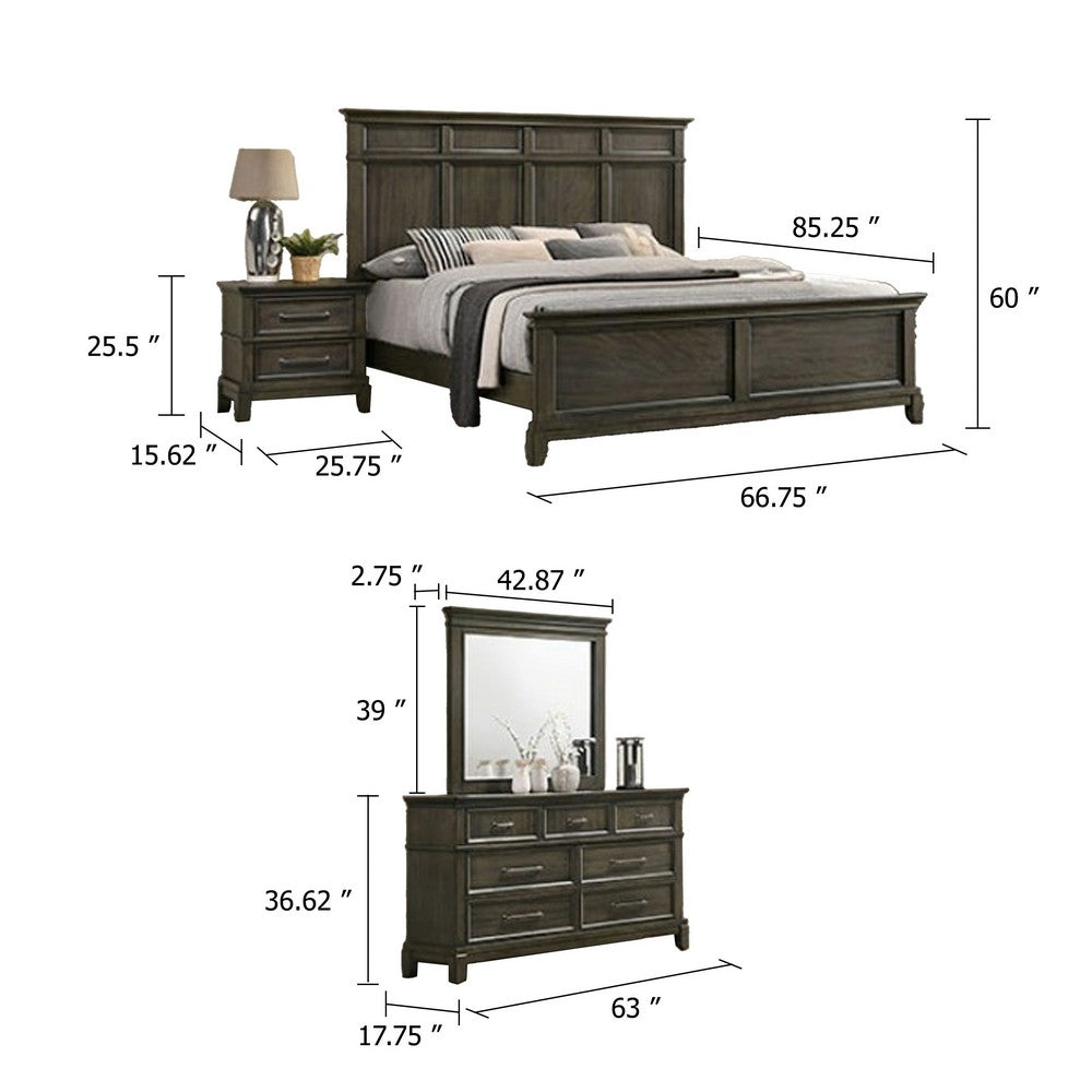 Revy 4pc Queen Bedroom Set | Tall Headboard | Wide Dresser Chest | Gray