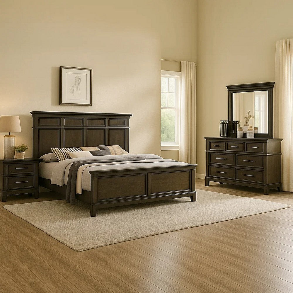 Revy 4pc Queen Bedroom Set | Tall Headboard | Wide Dresser Chest | Gray