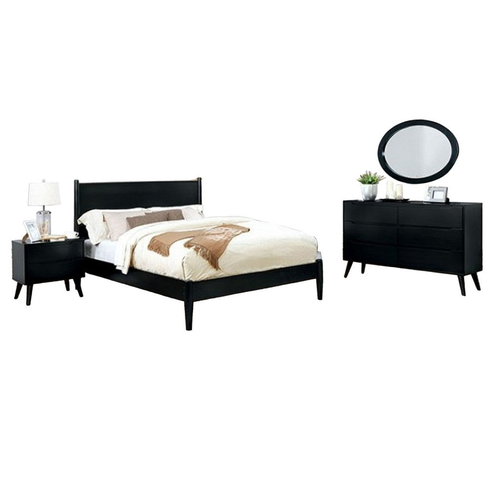 Leyla 4pc Full Bedroom Set | Dresser w Oval Mirror | Black Wood
