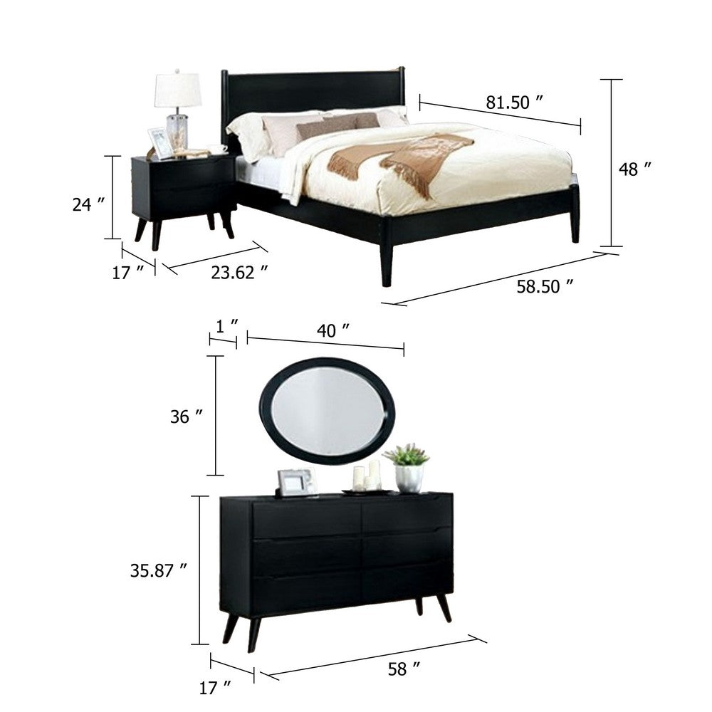 Leyla 4pc Full Bedroom Set | Dresser w Oval Mirror | Black Wood