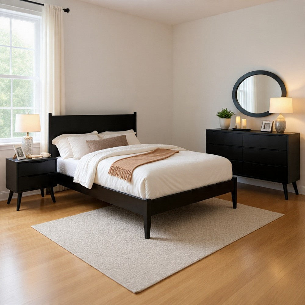 Leyla 4pc Full Bedroom Set | Dresser w Oval Mirror | Black Wood