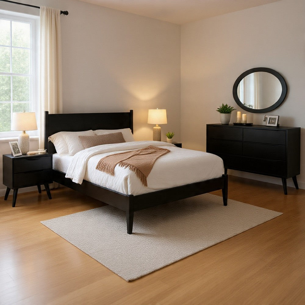 Leyla 4pc Twin Bedroom Set | Dresser w Oval Mirror | Black Wood