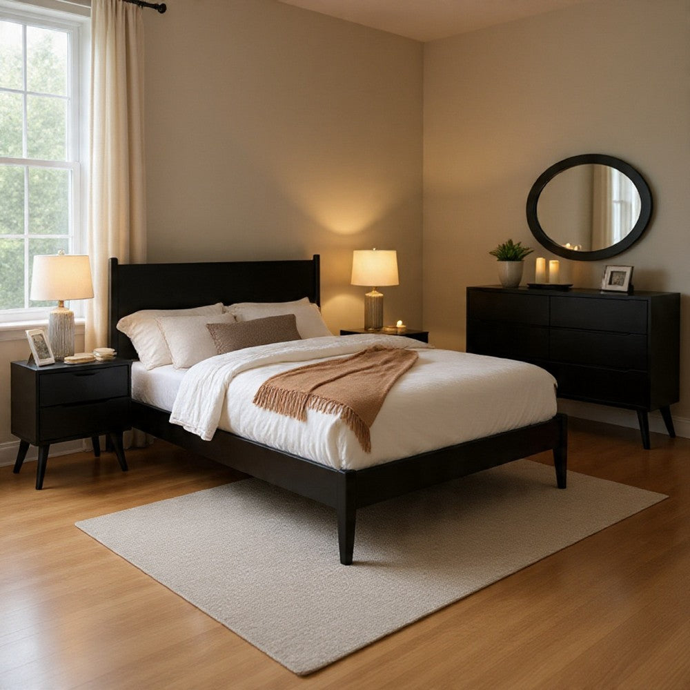 Leyla 4pc Twin Bedroom Set | Dresser w Oval Mirror | Black Wood