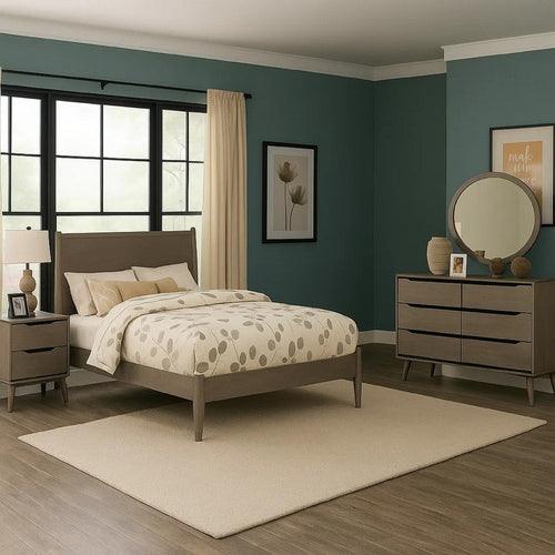 Leyla 4pc Queen Bedroom Set | Dresser w Oval Mirror | Gray Wood