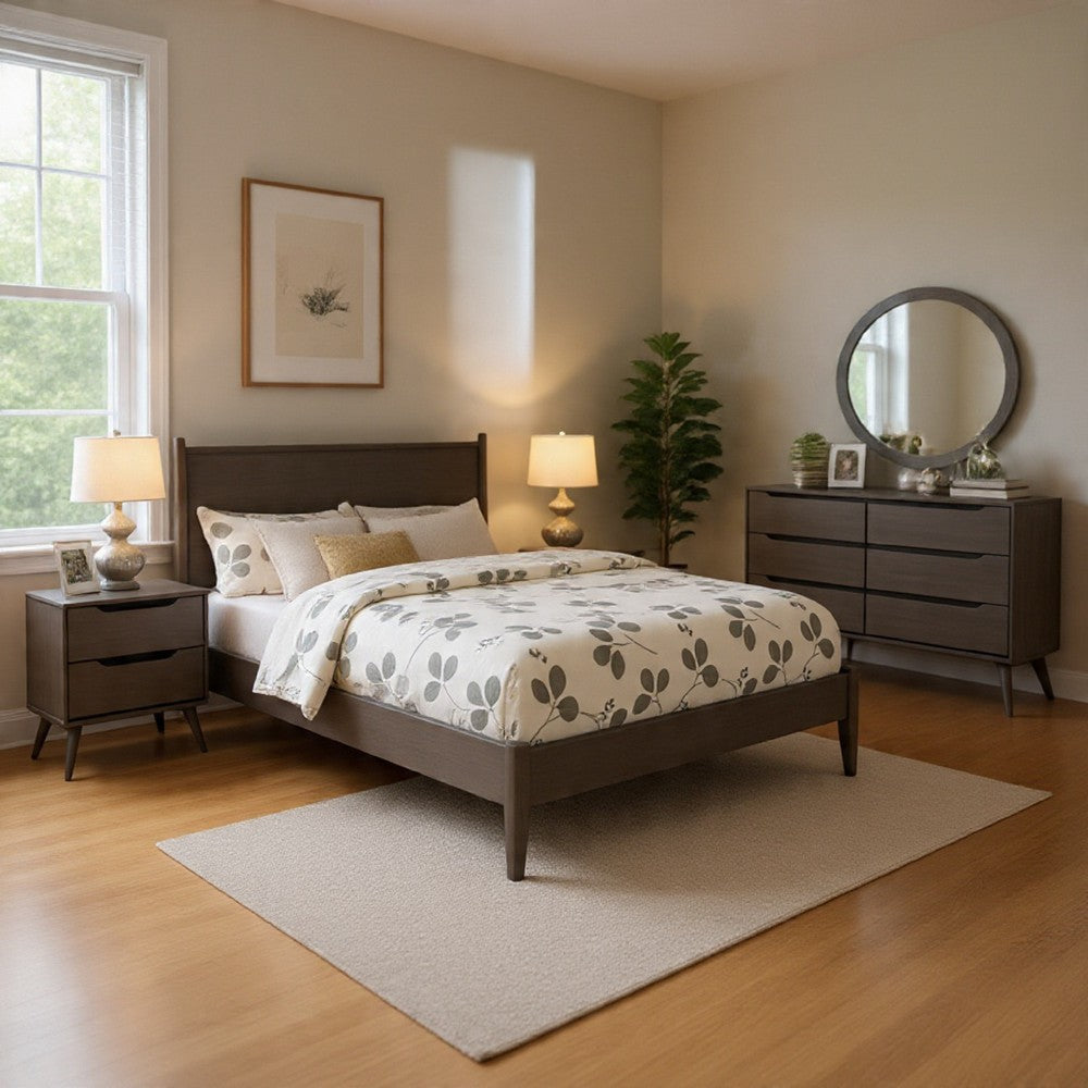 Leyla 4pc Queen Bedroom Set | Dresser w Oval Mirror | Gray Wood