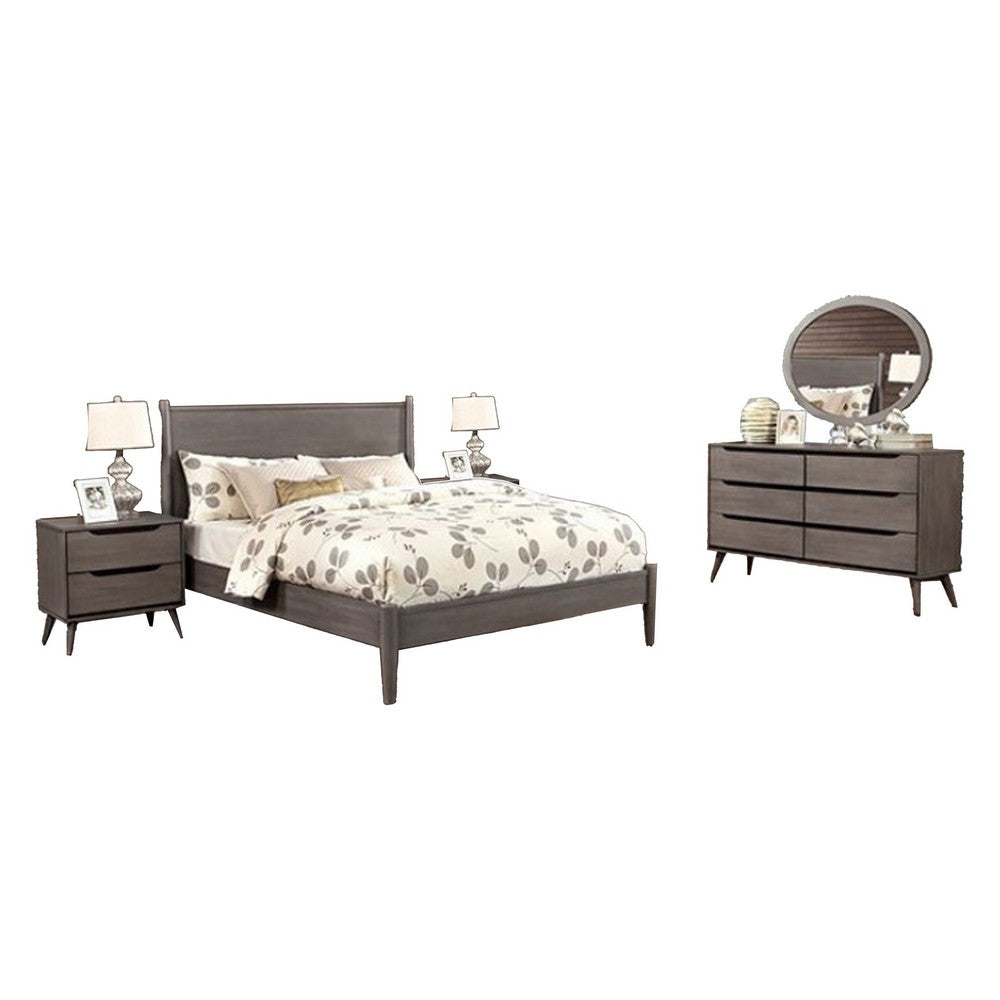Leyla 5pc Queen Bedroom Set | 2 Nightstands | Oval Mirror | Gray Wood