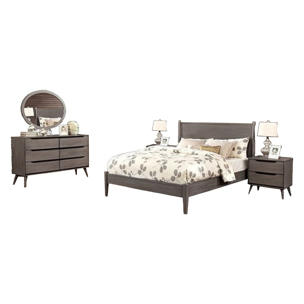 Leyla 5pc Queen Bedroom Set | 2 Nightstands | Oval Mirror | Gray Wood