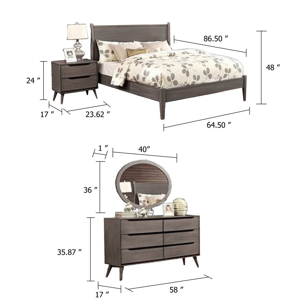 Leyla 5pc Queen Bedroom Set | 2 Nightstands | Oval Mirror | Gray Wood