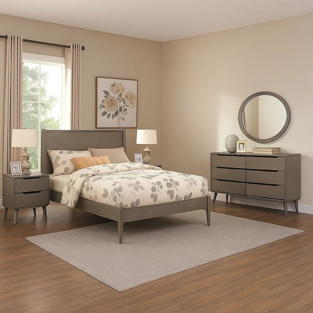 Leyla 5pc Queen Bedroom Set | 2 Nightstands | Oval Mirror | Gray Wood