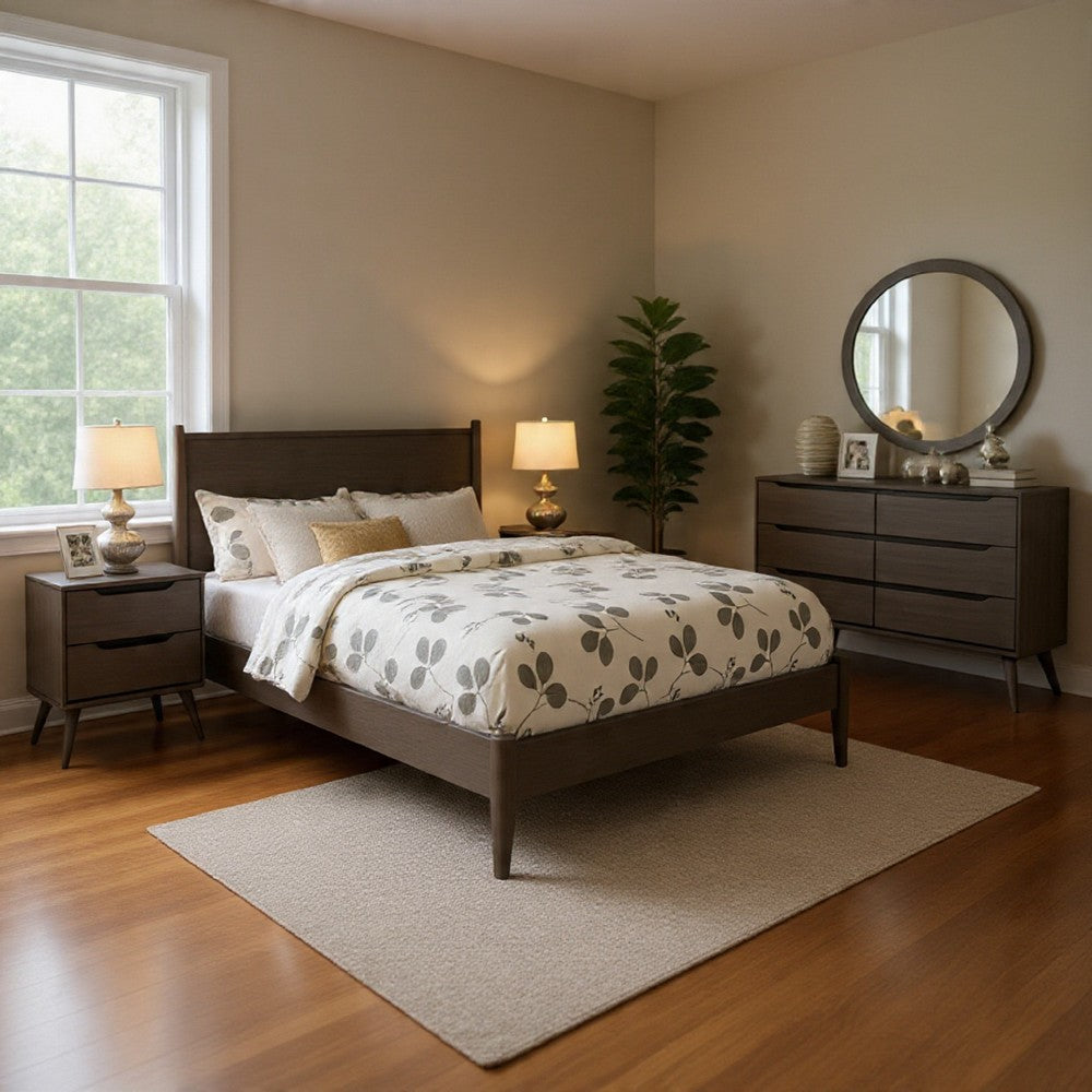 Leyla 5pc Queen Bedroom Set | 2 Nightstands | Oval Mirror | Gray Wood