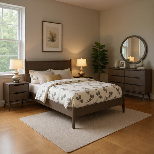 Leyla 5pc Queen Bedroom Set | 2 Nightstands | Oval Mirror | Gray Wood