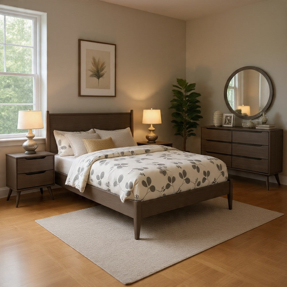 Leyla 5pc Queen Bedroom Set | 2 Nightstands | Oval Mirror | Gray Wood