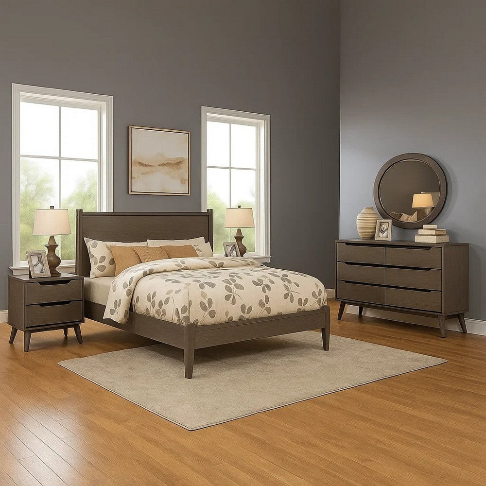 Leyla 5pc Queen Bedroom Set | 2 Nightstands | Oval Mirror | Gray Wood