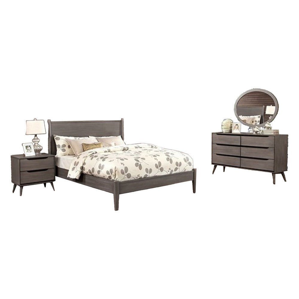 Leyla 4pc Twin Bedroom Set | Dresser w Oval Mirror | Gray Wood