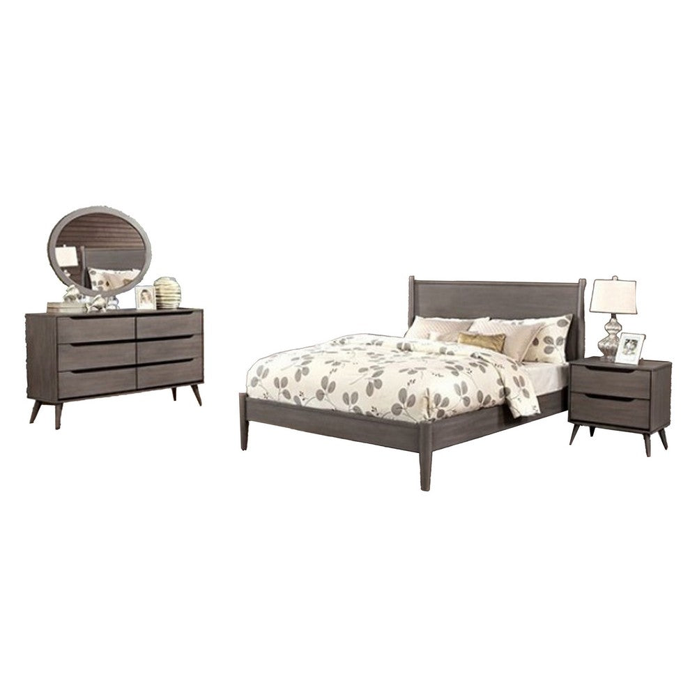 Leyla 4pc Twin Bedroom Set | Dresser w Oval Mirror | Gray Wood