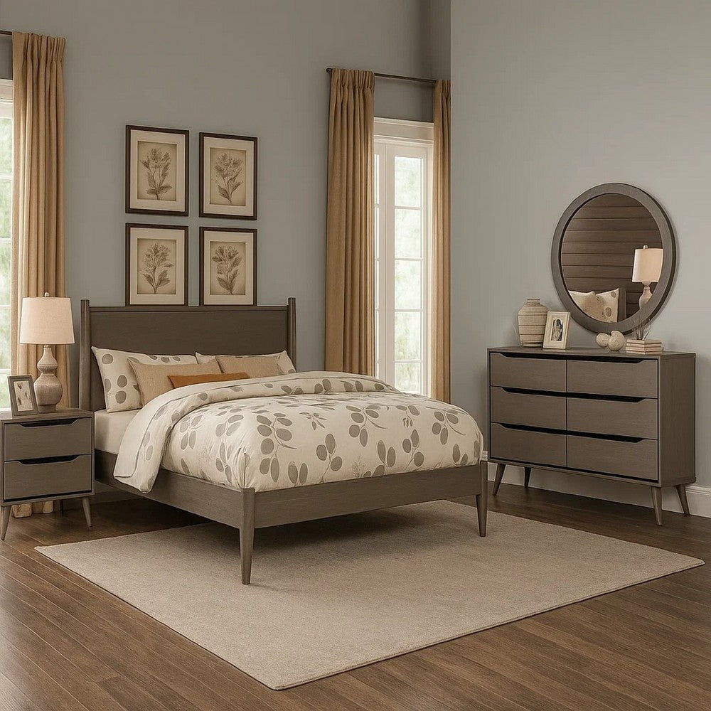 Leyla 4pc Twin Bedroom Set | Dresser w Oval Mirror | Gray Wood