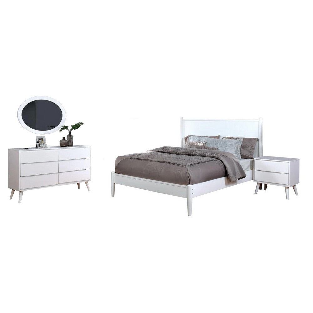 Leyla 4pc Full Bedroom Set | Dresser w Oval Mirror | White Wood