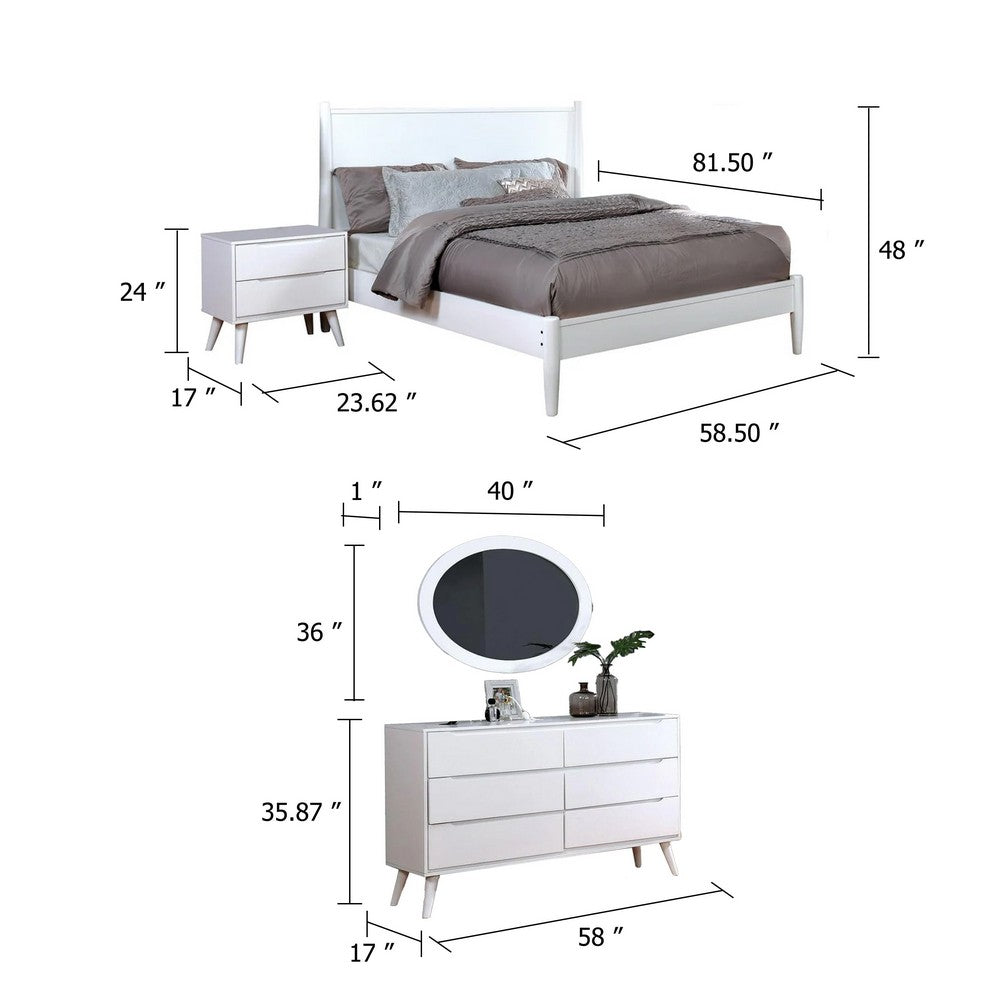 Leyla 4pc Full Bedroom Set | Dresser w Oval Mirror | White Wood