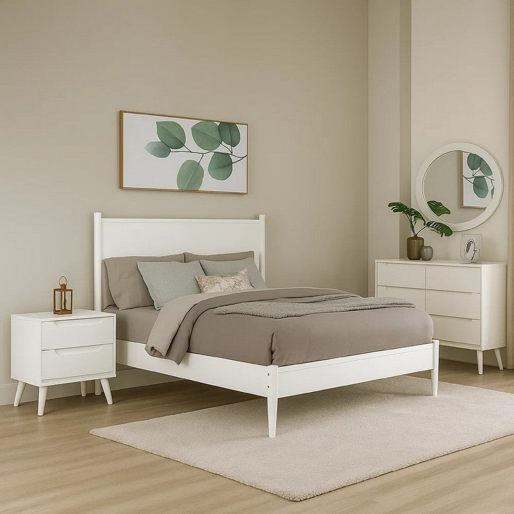 Leyla 4pc Full Bedroom Set | Dresser w Oval Mirror | White Wood