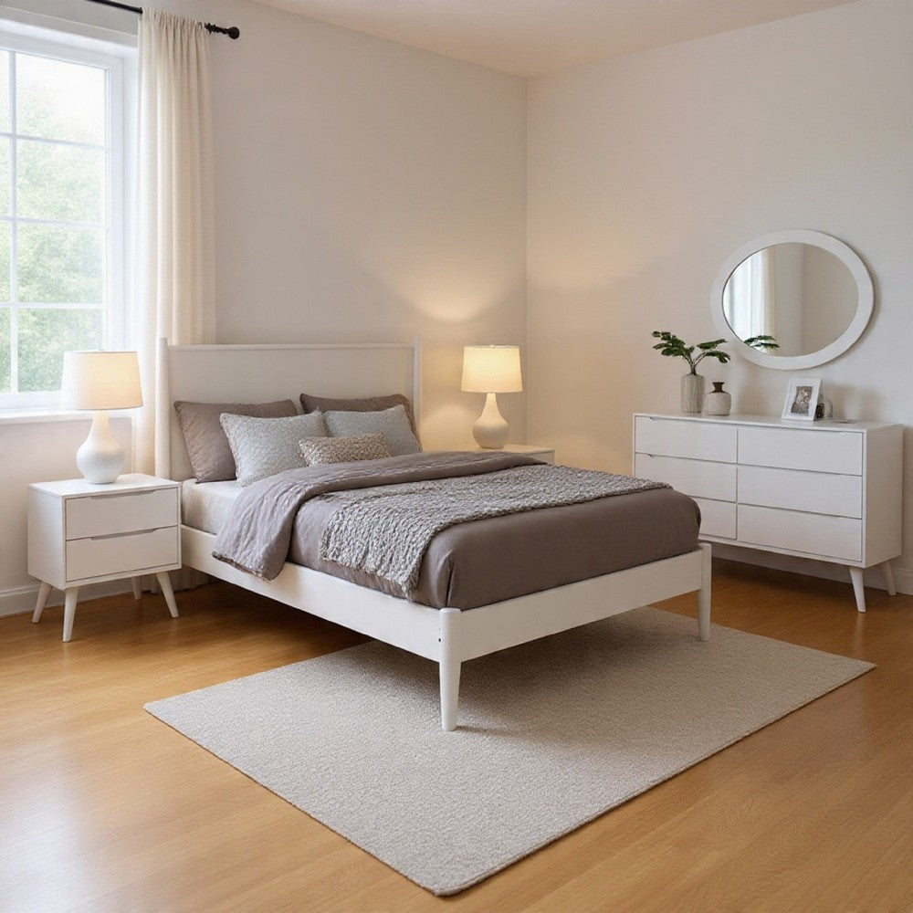 Leyla 4pc Full Bedroom Set | Dresser w Oval Mirror | White Wood