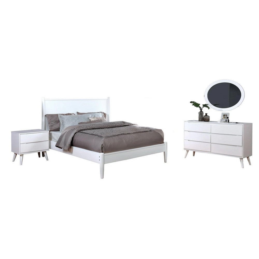 Leyla 4pc Queen Bedroom Set | Dresser w Oval Mirror | White Wood