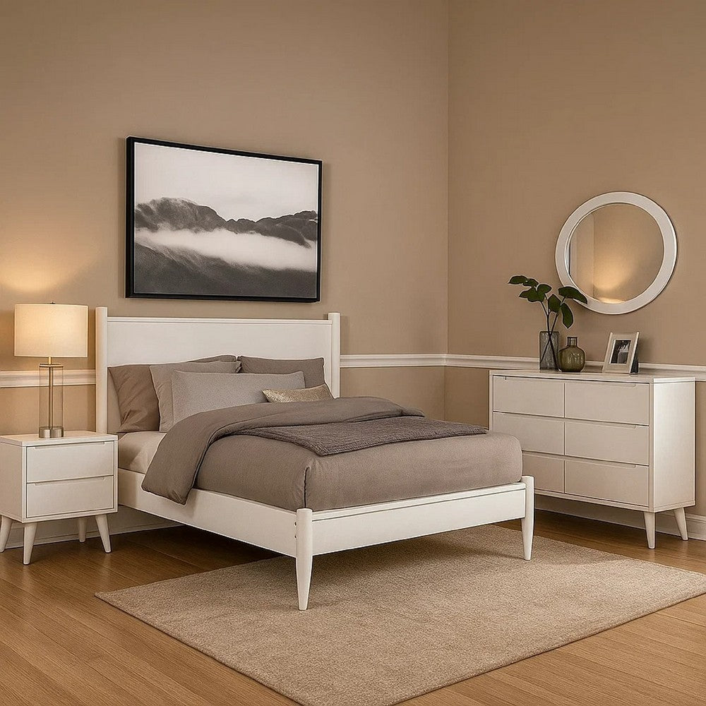 Leyla 4pc Queen Bedroom Set | Dresser w Oval Mirror | White Wood