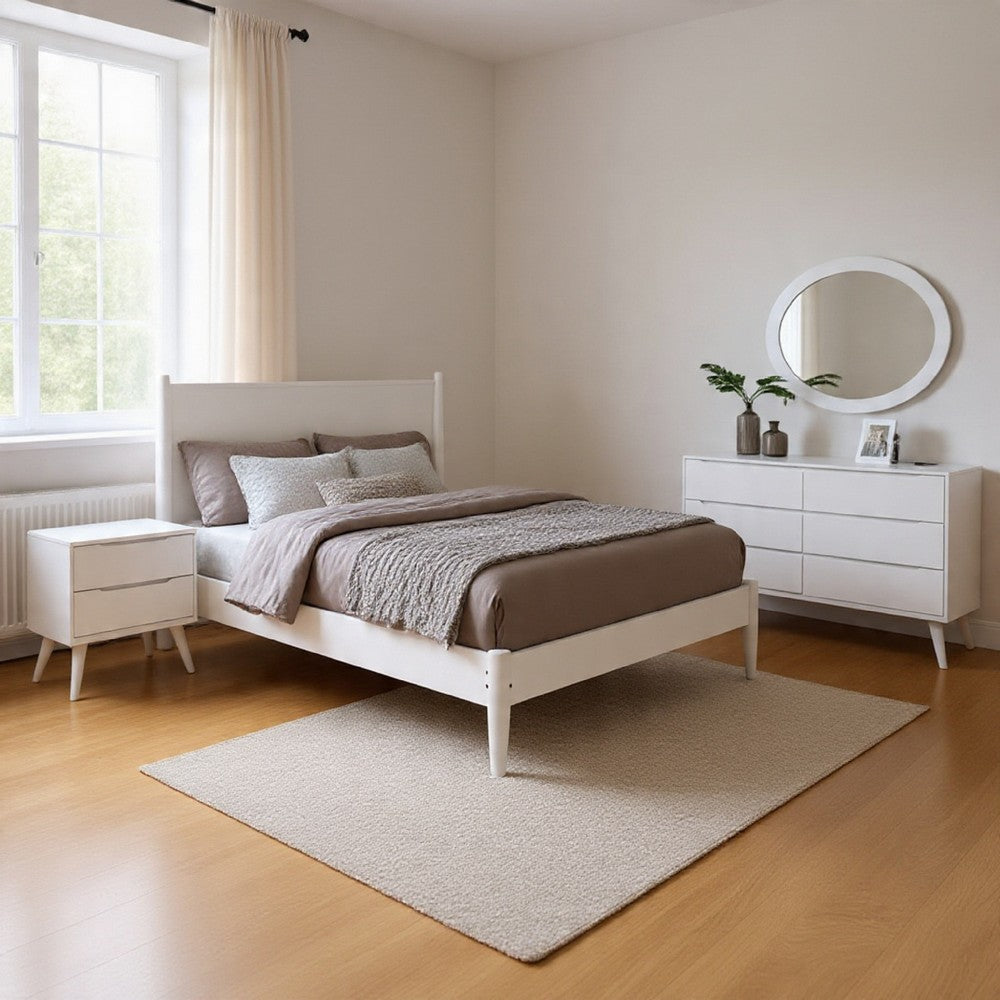 Leyla 4pc Queen Bedroom Set | Dresser w Oval Mirror | White Wood