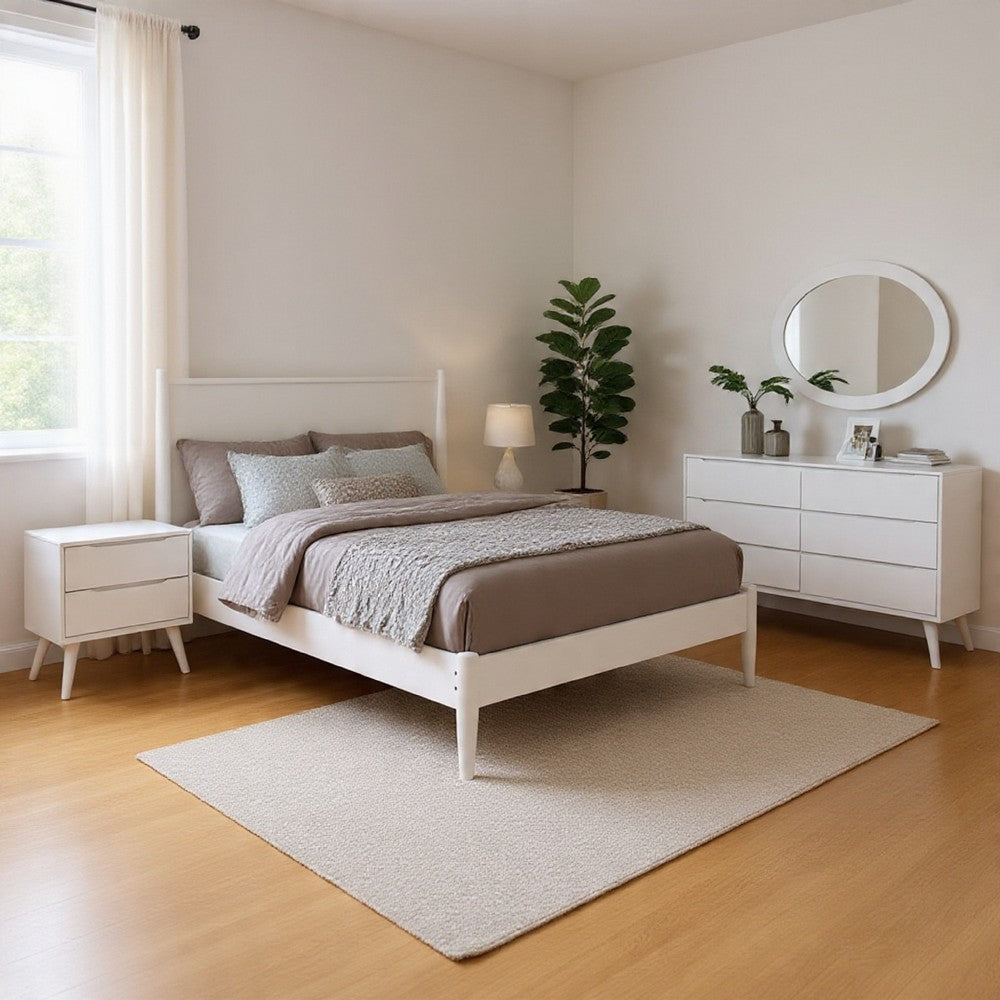 Leyla 4pc Twin Bedroom Set | Dresser w Oval Mirror | White Wood