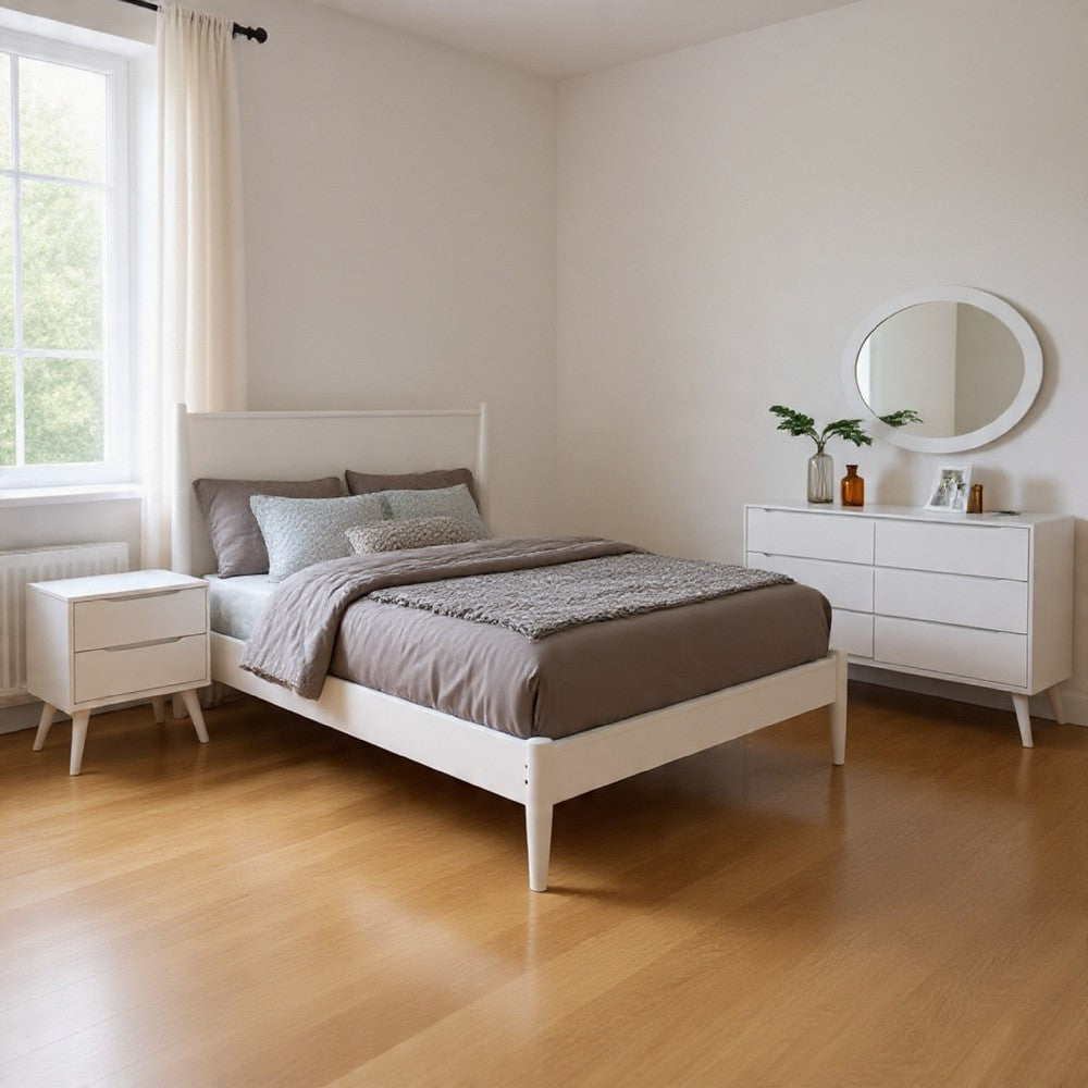 Leyla 4pc Twin Bedroom Set | Dresser w Oval Mirror | White Wood