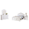 Aleci 4pc Twin Bed Set w Nightstand | Bell Shape Headboard | White Wood