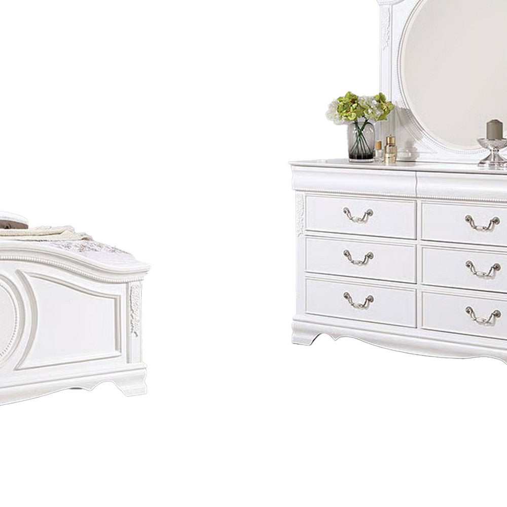 Aleci 4pc Twin Bed Set w Nightstand | Bell Shape Headboard | White Wood