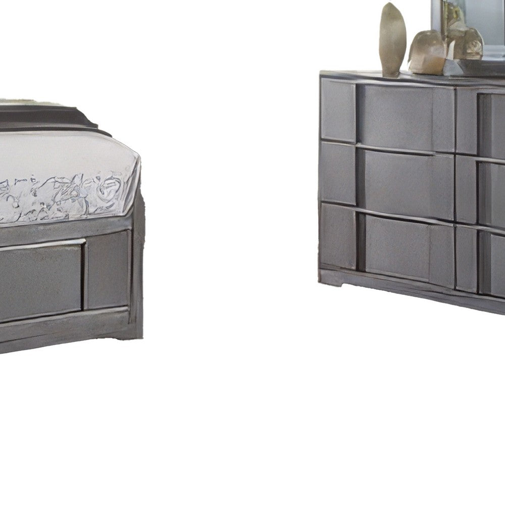 Levice 5pc Queen Bedroom Set | LED Headboard | 2 Nightstands Mirror | Gray